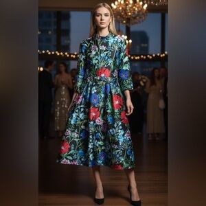Julia Jordan Vibrant Floral 3/4 Sleeve Dress